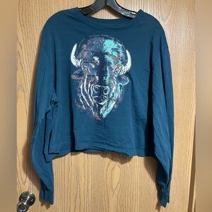 Wrangler Teal Long Sleeve Cropped Tee